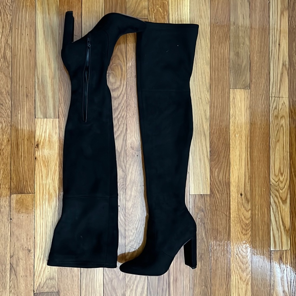 Suede thigh high black boots